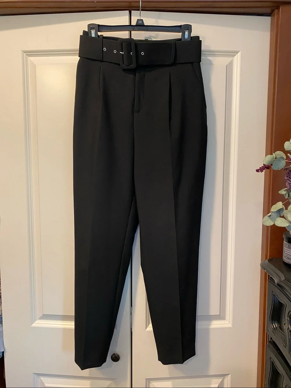 Zara Black High-Waist Tailored Trousers with Belted Waist. Size Small. Tapered. - Picture 5 of 8